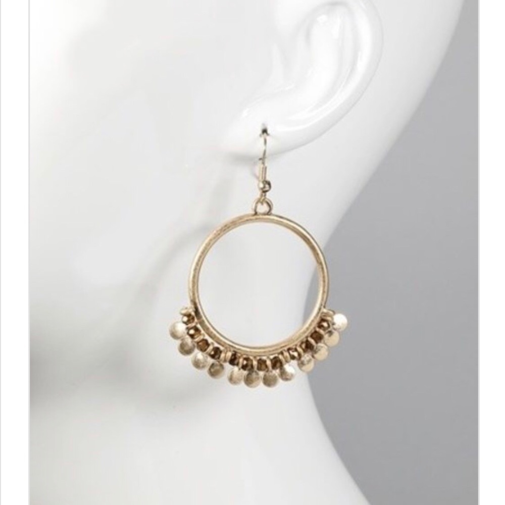 <LAST>Circle Bead Accent Hematite Hoop Earrings - Picture 2 of 2